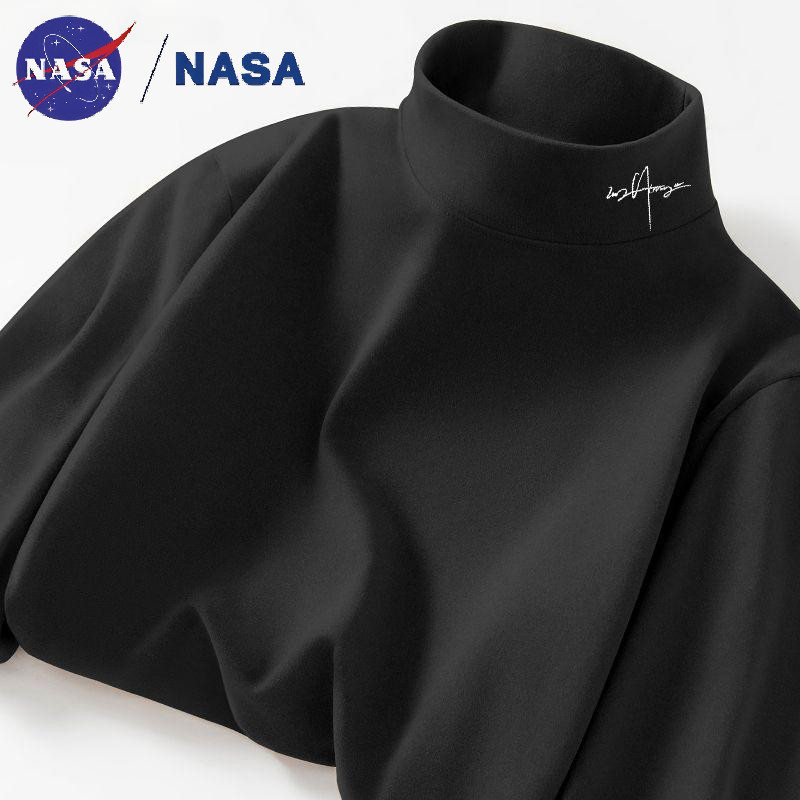 NASA Co-Branded camisa de fundo interno masculina outono inverno dupla face veludo alemão manga comprida camiseta femini