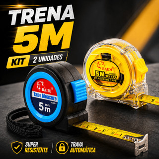 Kit 2 Trenas De 5 Metros Profissional Com Trava E Clip Para Cinto Fita De Aço Para Construção Marcenaria