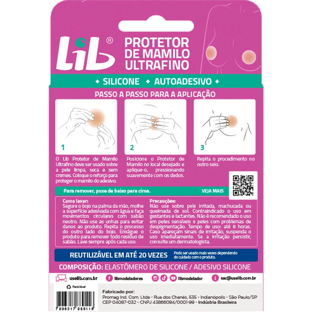 Protetor de Mamilo Lib Ultrafino Silicone Reutilizável Autoadesivo Tamanho Único Cor Bege 1 Par