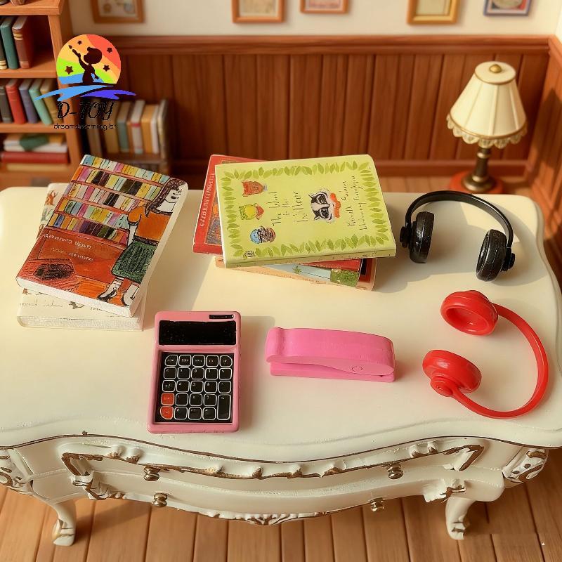 D-Toy 10 Peças Fones De Ouvido Calculadora Grampeador Casa De Boneca Móveis Decoração De Estudo 1/12 Bonecas Modelo De L