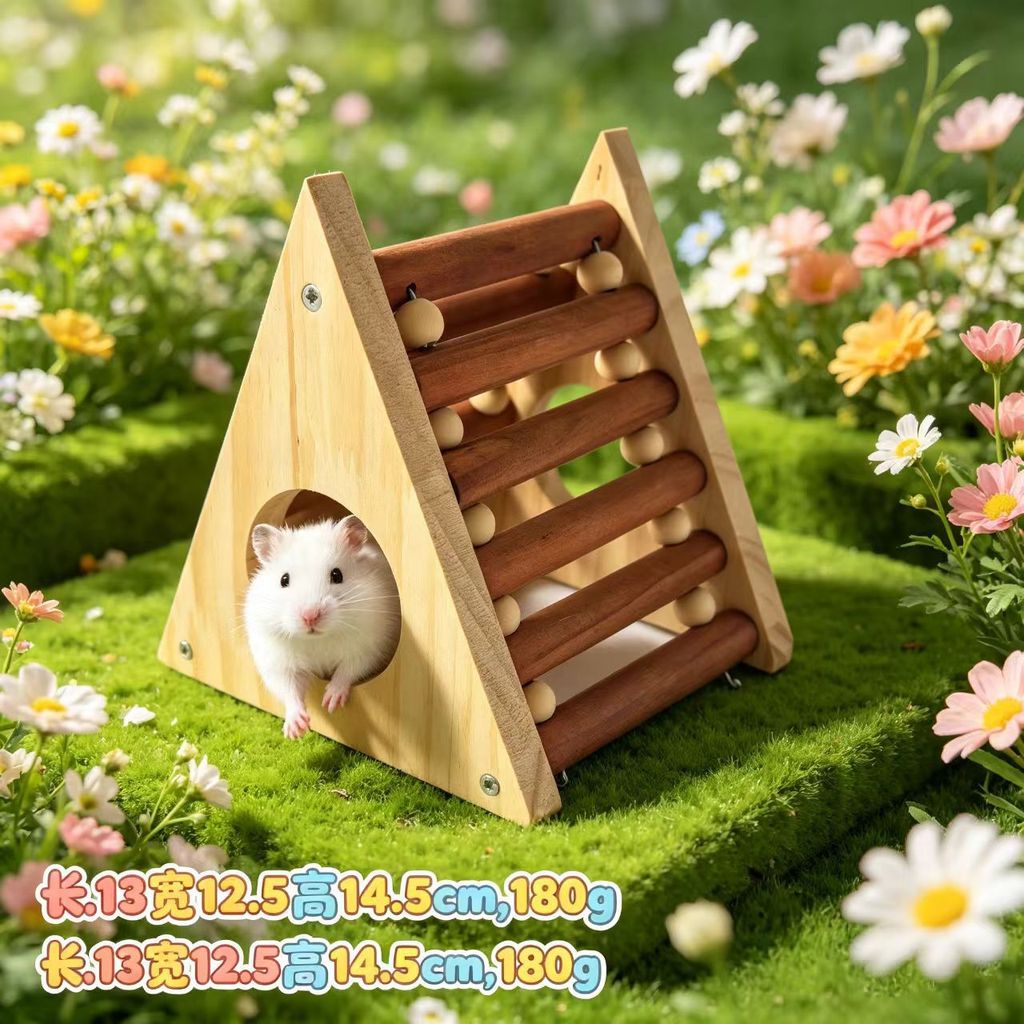 Esconderijo de Madeira para Hamster com Escada de Galhos, Brinquedo de Roer e Túnel para Hamster Sírio e Pequenos Animai