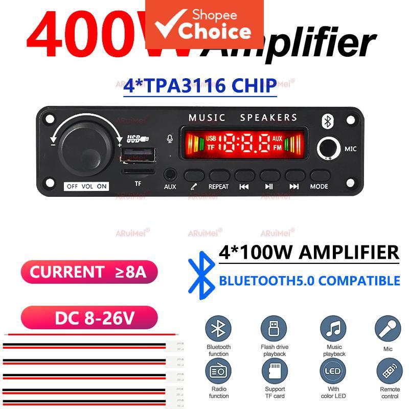 Placa Amplificadora Profissional Bluetooth 5.3 4x100W Alta Potência para Áudio Automotivo e Doméstico Pro HiFi