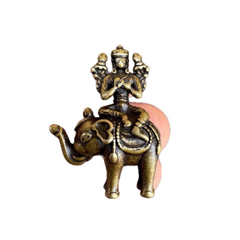 Elefante de equitação Bronze buda coleção antiga latão antigo samantabhadara Chishou Guanyin estátua de buda ornamentos