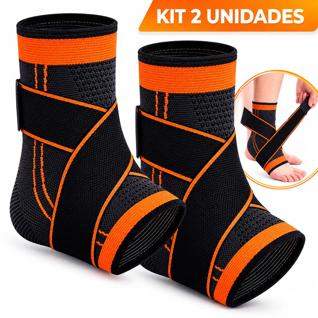 Kit 2 Tornozeleiras de Compressão Esportiva Ajustável para Academia Corrida e Fitness