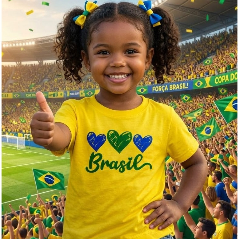 Camiseta Infantil Brasil Copa 2026 Menino Menina Seleção Torcida Unissex Bebê