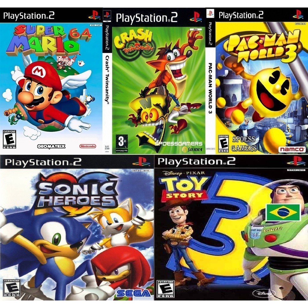 PS2 Mario Crash Sonic Pac Man  2 Variados Jogos PS2 PLAY 2
