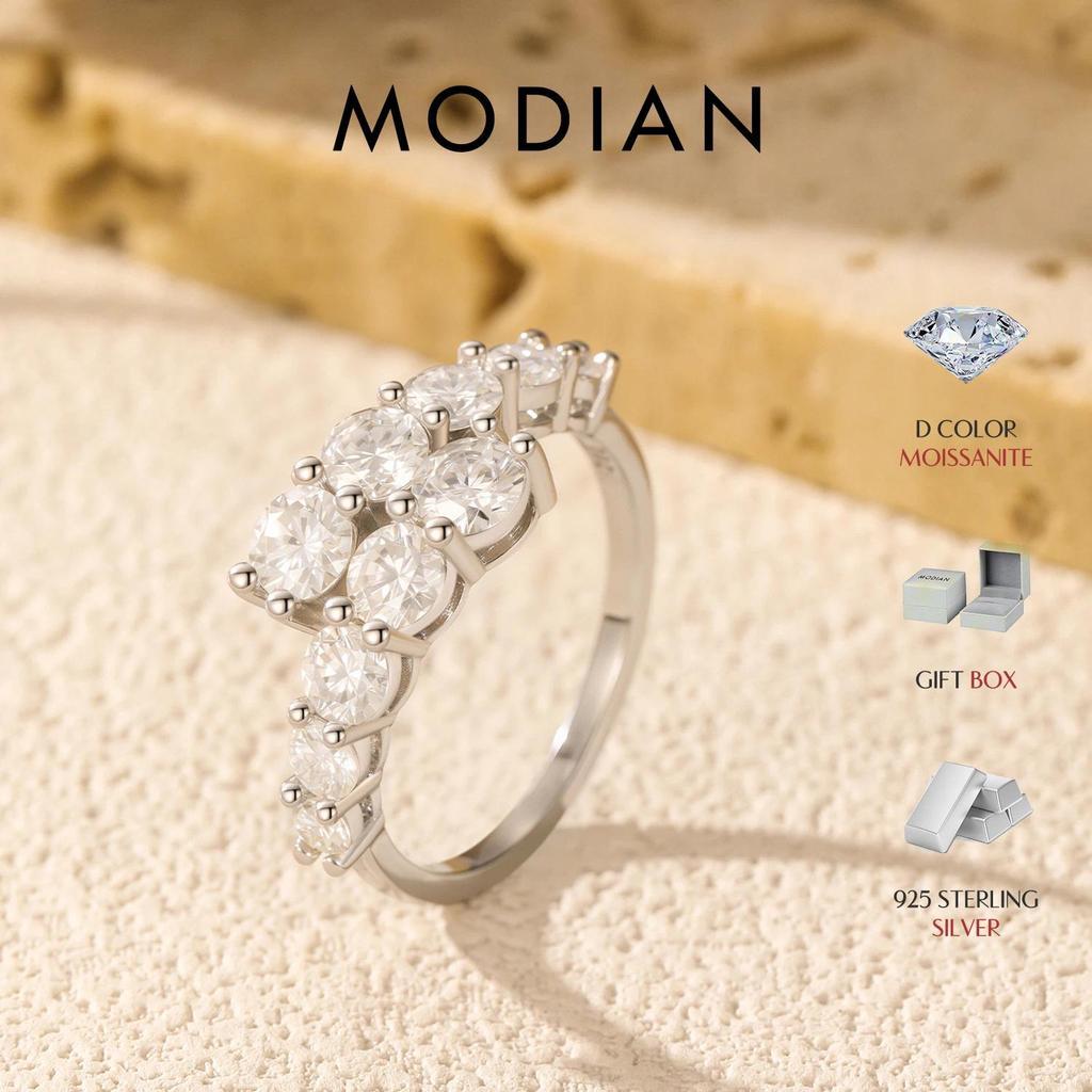 Modan D Cor Moissanite Eternidade Banda Anel 925 Prata Esterlina Luxo Geométrico Para Mulheres Casamento Noivado Jóias F