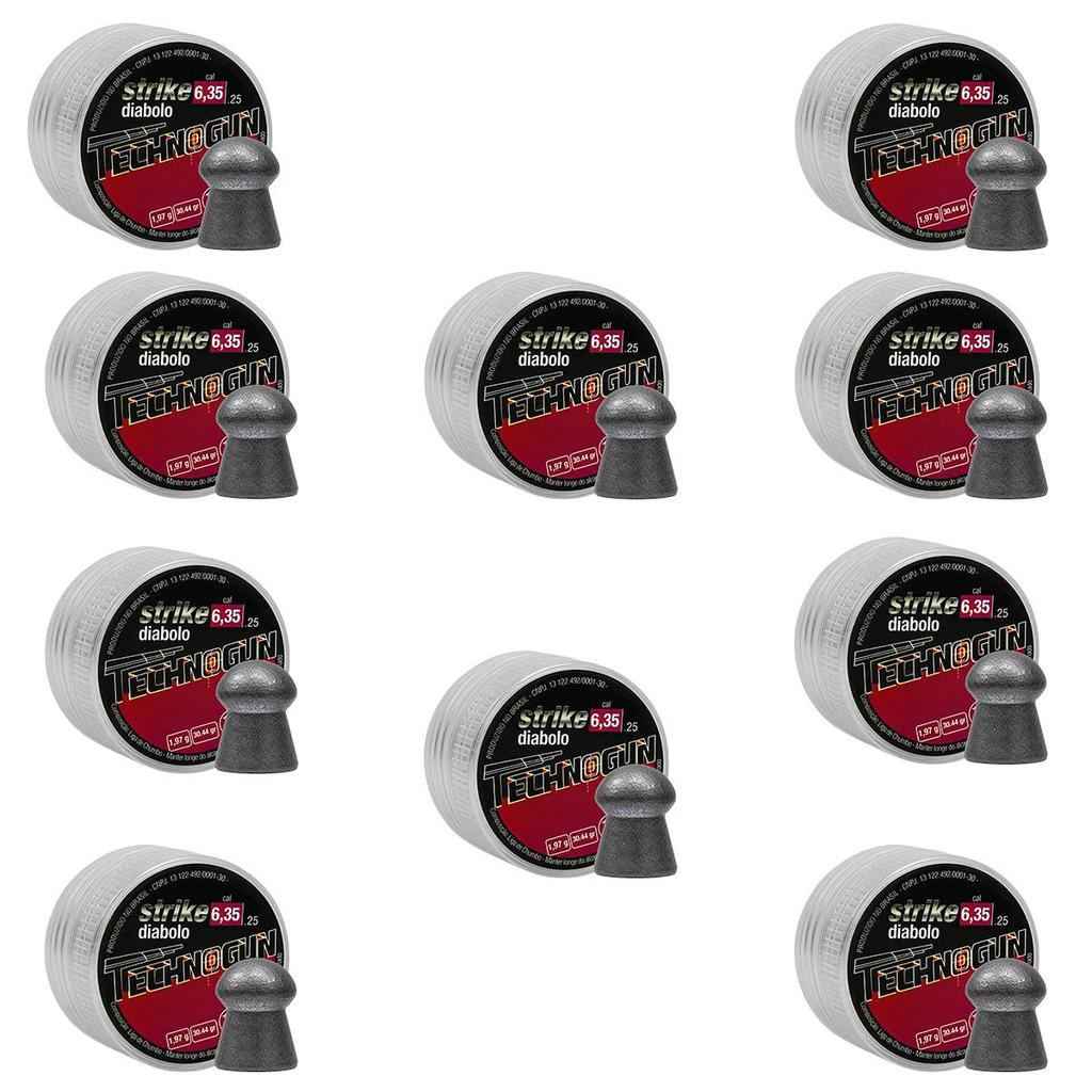 10x Chumbinho/Carabina 6.35mm Technogun 100un Strike Diabolo
