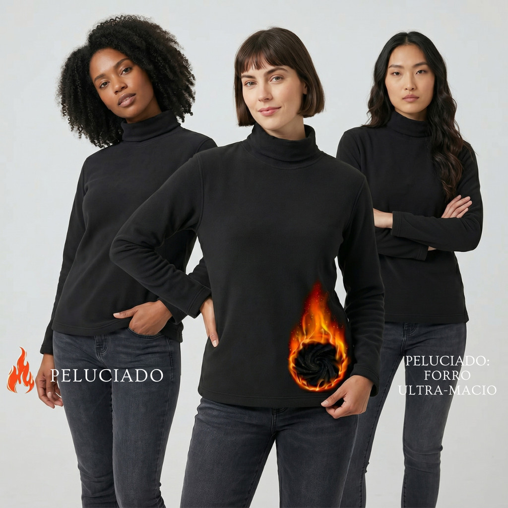 Kit 3 Camisa Térmica Feminina Peluciada Manga Longa Para Inverno Flanelada Máxima Proteção