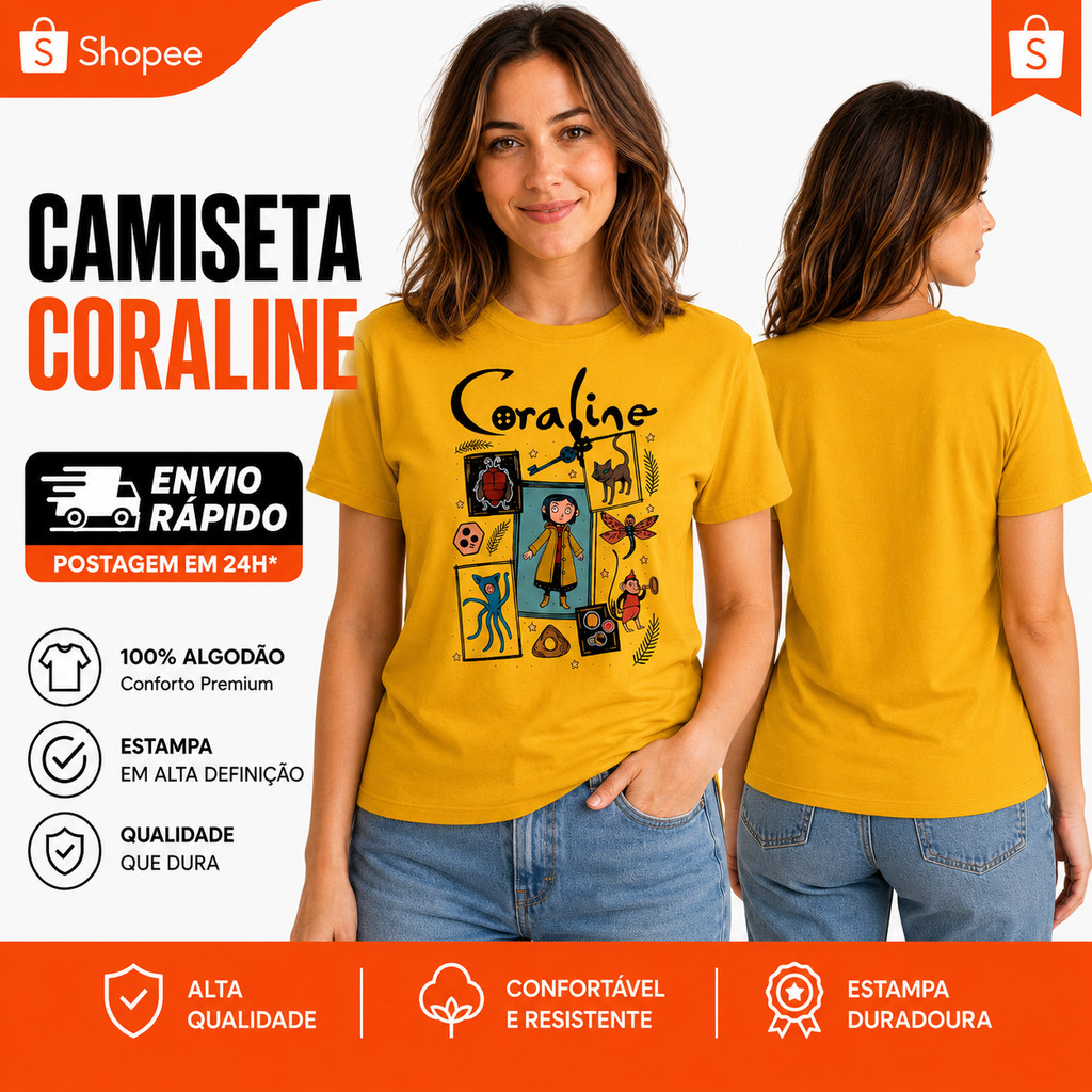 Camisa Camiseta Unissex Coraline Desenho Filme  StreetWear Premium Despache Agil Atendimento 24 Horas