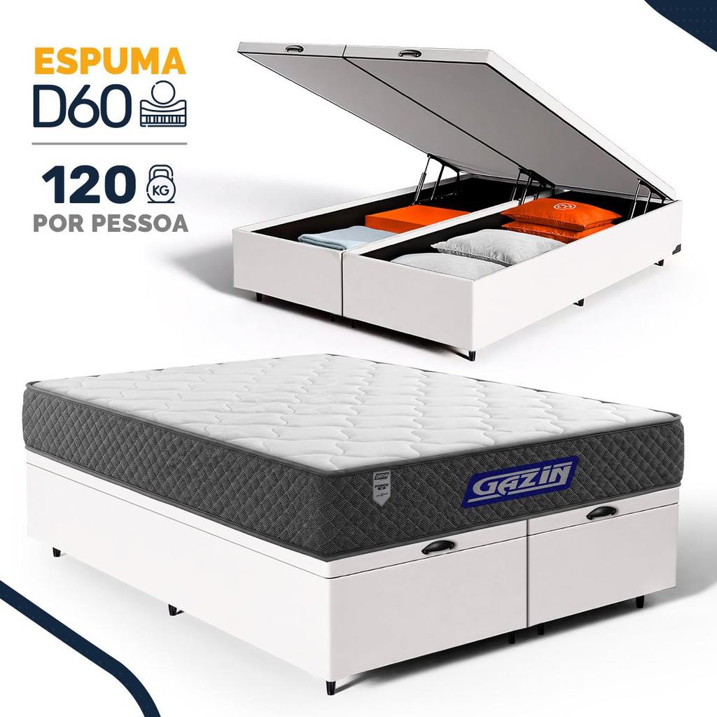 Cama Box Baú com Colchão Gazin de Espuma D60 Double Face Force UP Queen 158cm