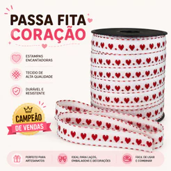 Passa Fita Coração Vermelho Galão 50 Metros