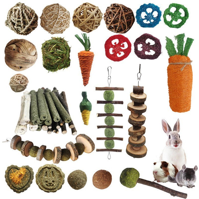 Conjunto de brinquedos de coelho japonês combinação Hamster Molar grama bola Takraw bola grama bolo mordida corda maçã m