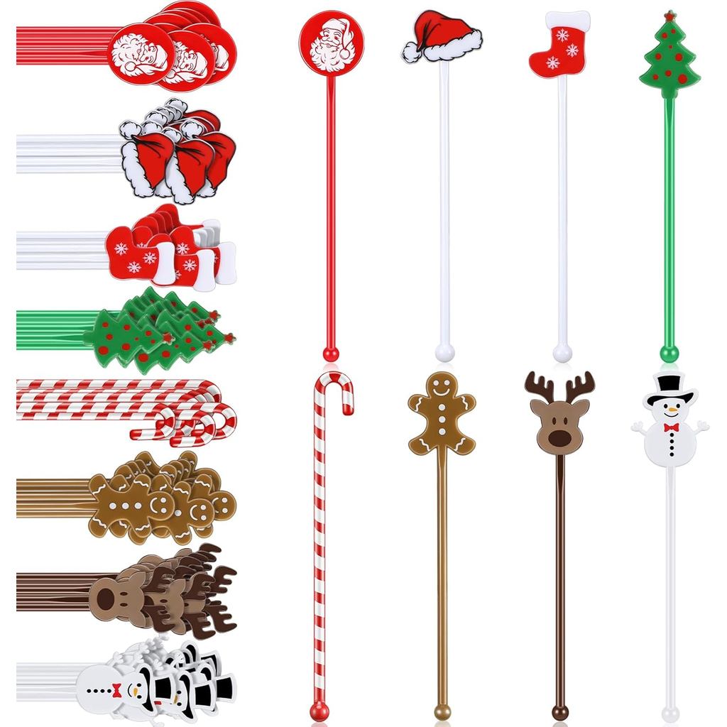 120 Peças de Palitos de Plástico para Bebidas de Natal, Mexedores de Café e Coquetéis, Palitos para Chocolate Quente, De