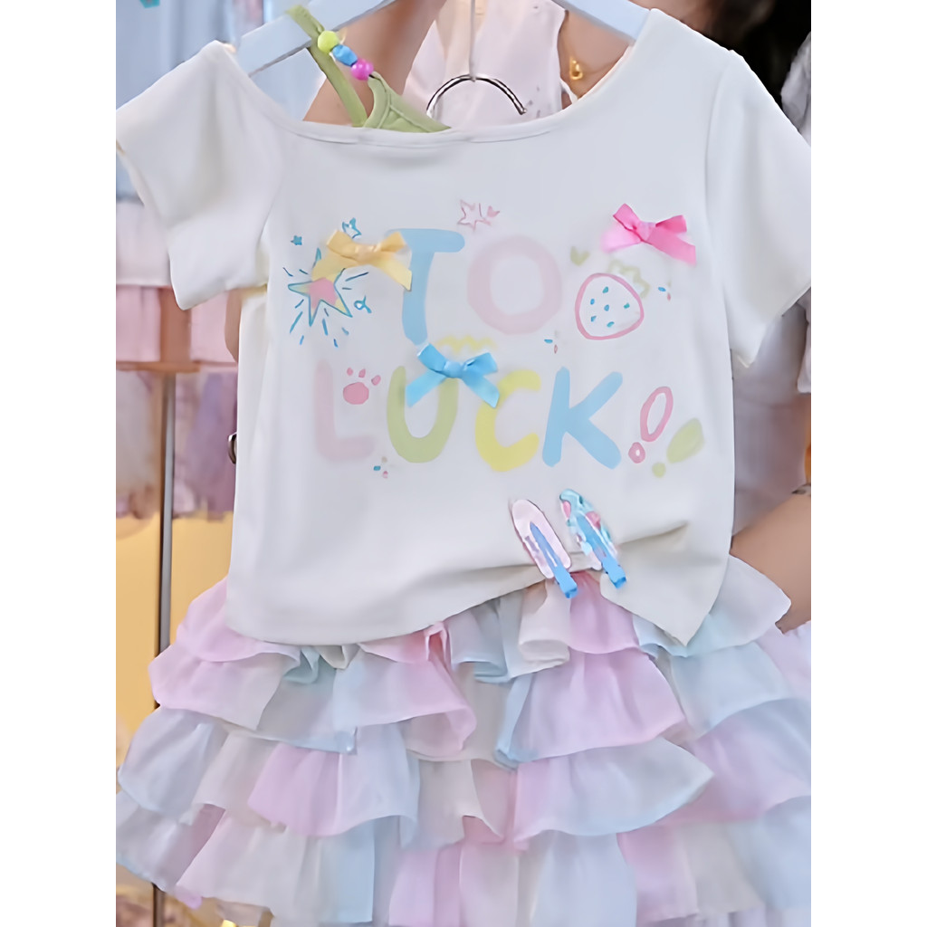 Primavera verão moda crianças dos desenhos animados impresso de manga curta bonito menina princesa topo 2026 novo estilo