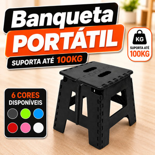 Banqueta Dobrável 100kg Portátil com Alça Banco Retrátil Compacto PP Reforçado Camping Pesca Multiuso