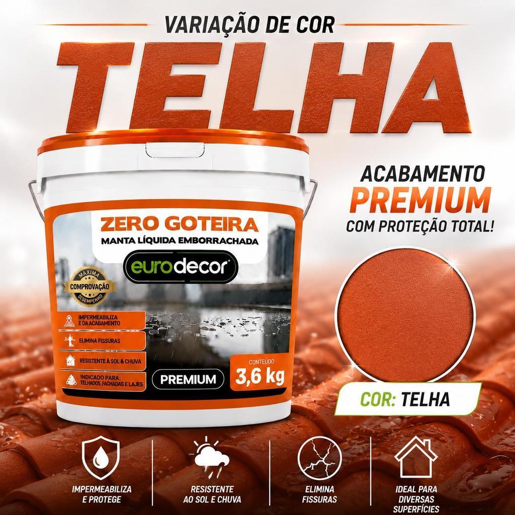 Impermeabilizante para Lajes Manta Líquida Zero Goteira Emborrachada 3,6KG Cor Telha Telhados Calhas