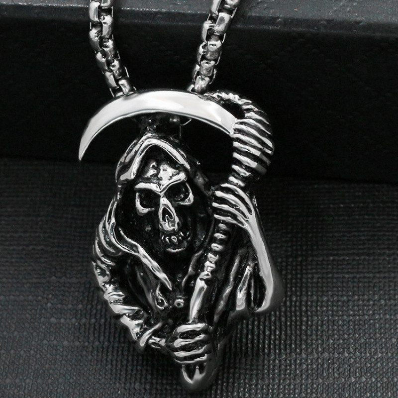 Colar Masculino Inox Caveira Morte Foice Pingente Punk Hip Hop Street Único