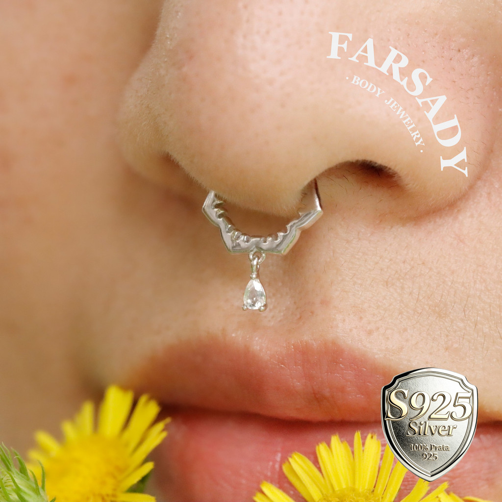 Anel De Septo De Flor Pendente De Prata Esterlina/Joias De Piercing Moissanite/Brinco De Argola De Daith 16G Cartilagem