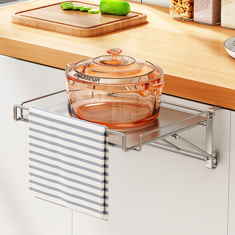 [Novo produto] Prateleira dobrável de aço inoxidável para bancada de cozinha, porta de armário suspensa, placa de mesa,