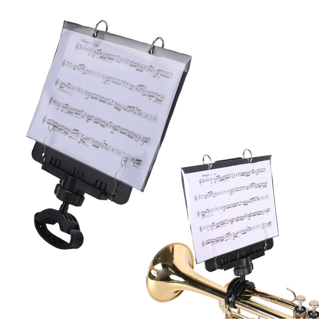 Photop-BR Lira de trompete marchando com pasta flip multi ângulo ajustável braçadeira de partitura preta 5 mangas de
