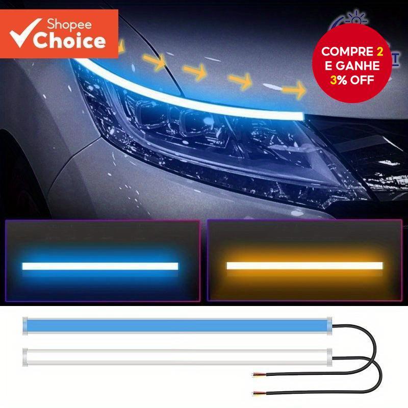 2PCS Luz de Sinalização Direcional para Carro, Luzes Laterais DRL, faixa de LED, Acessórios Automotivos.
