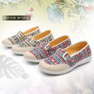 Mulheres verão respirável estilo fino velho pequim sapatos de pano sola macia salto plano estilo étnico moda mãe sapatos