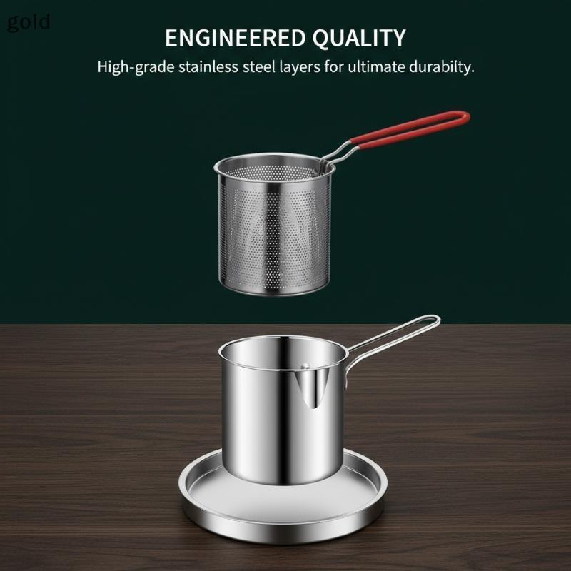 Ouro 304 Fritadeiras De Aço Inoxidável Pote Universal Com Filtro Fritadeira Cozinha Panela Poupança Malha Fritar São