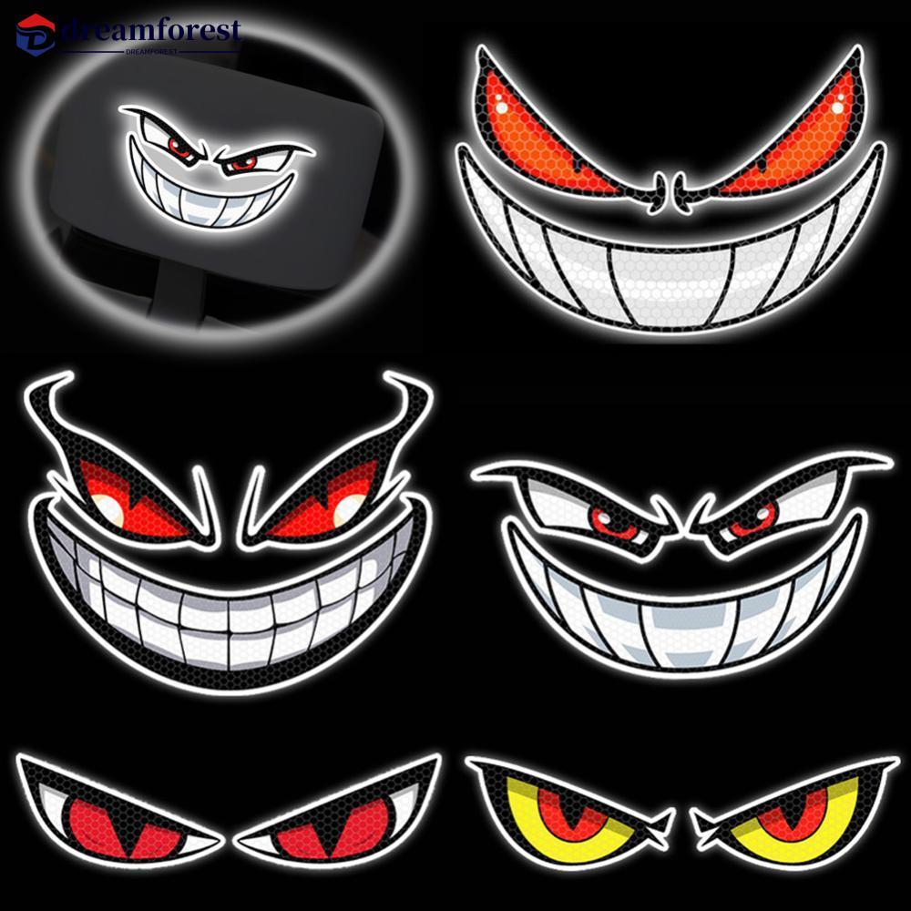 DREAMFOREST 2 Unidades/3 Adesivos Refletivos Para Motocicleta Olhos Do Diabo Boca Capacete Carenagem Janela Traseira Car