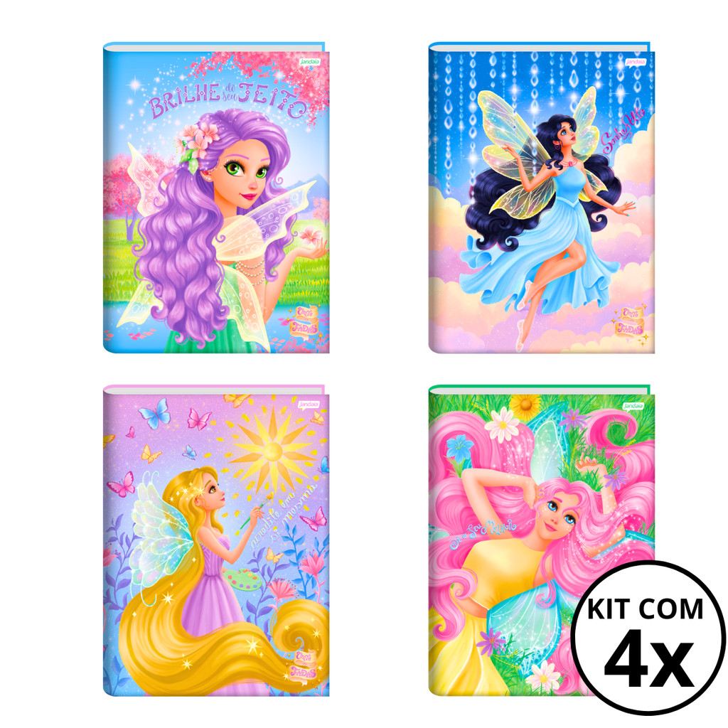 Kit Com 04 Cadernos Brochura 80 Folhas Fada - Jandaia