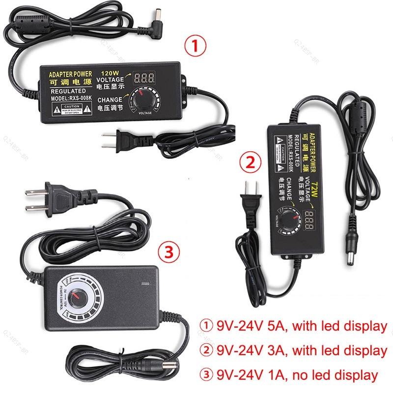 220V Para 9V-24V 1A 3A 5A Carregador Universal Adaptador De Fonte De Alimentação Ajustável 5V 12V 18V DC Conversor Conec