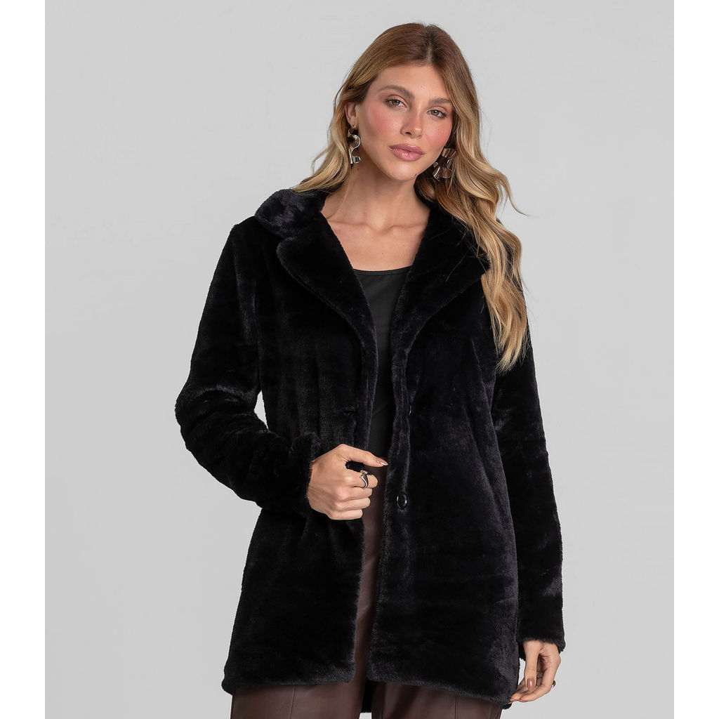 Casaco Feminino em Pelo Safira Dianna Preto