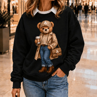 Moletom Feminino Estampado Urso Casaco e Bolsa --Philklen