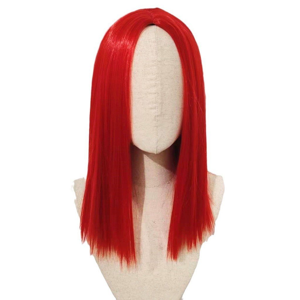 Peruca de cosplay de Natal de anime, peruca vermelha reta com risca ao meio, peruca longa de cosplay da Sally de "Sally