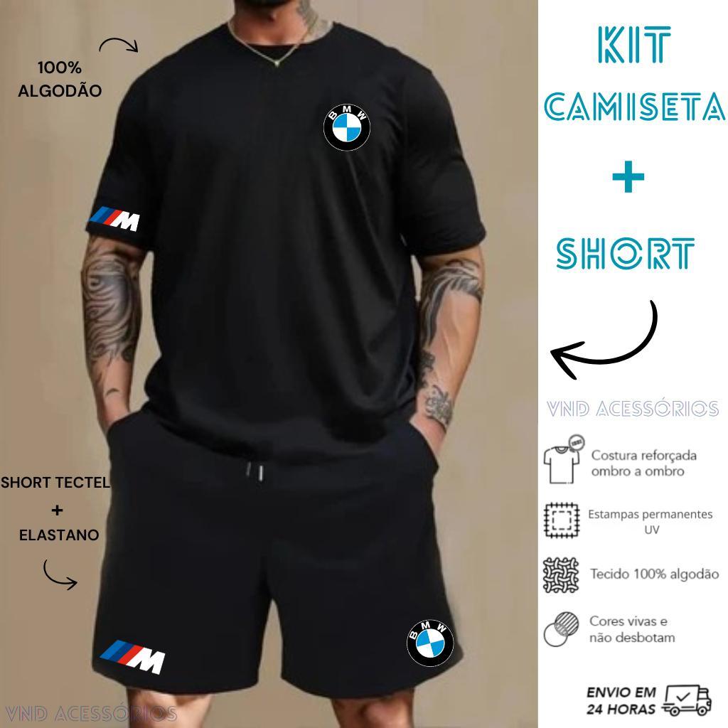 Conjunto KIT Bmw Camiseta algodão E Bermuda Tectel Estampados Camisa Masculina Camiseta Short BMW 3 M