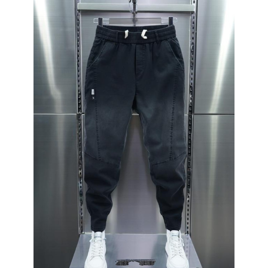 High-End bens europeus Jeans masculino outono inverno moda gradiente costura magro-ajuste calças magras estiramento