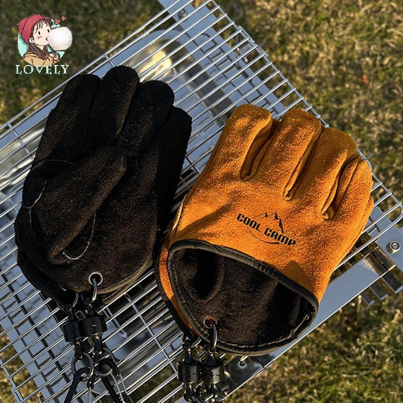 Luvas De Couro Para Churrasco Clipe Magnético Resistente Ao Calor À Prova De Fogo Grelhar Acampamento