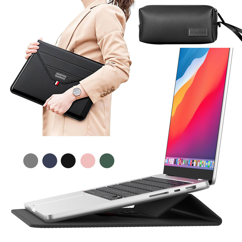 Mochila para notebook de alta qualidade, couro, 13 a 16 polegadas, com suporte e bolsa para carregador