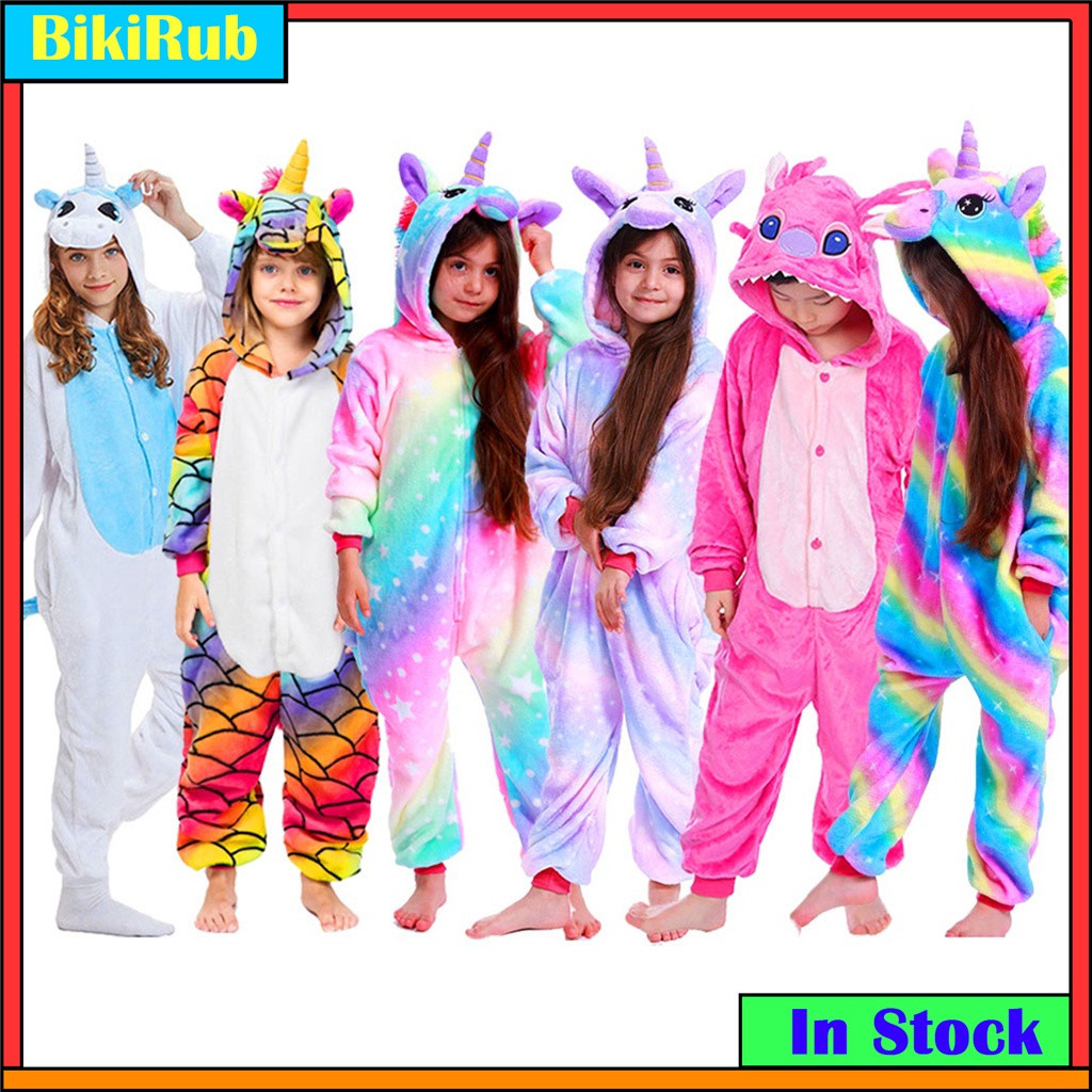 Pijamas De Flanela Infantil Inverno Unicórnio Panda Dinossauro Onesies Kigurumi Kids Boys Girls Sleepwear
