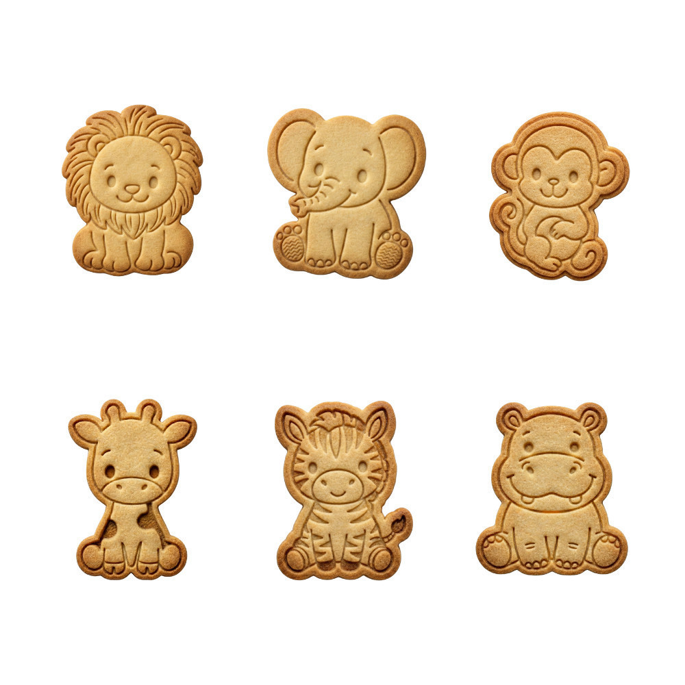 Kit 6 Cortador Biscoito Animais Safari Fofinhos Selva Infantil Cortadores Bolacha Pasta Americana Massinha Confeitaria