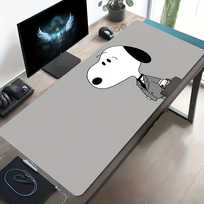 Mousepad Gamer Com Estampa de Desenho Animado Snoopy Cachorro Com Mala Para Escritório