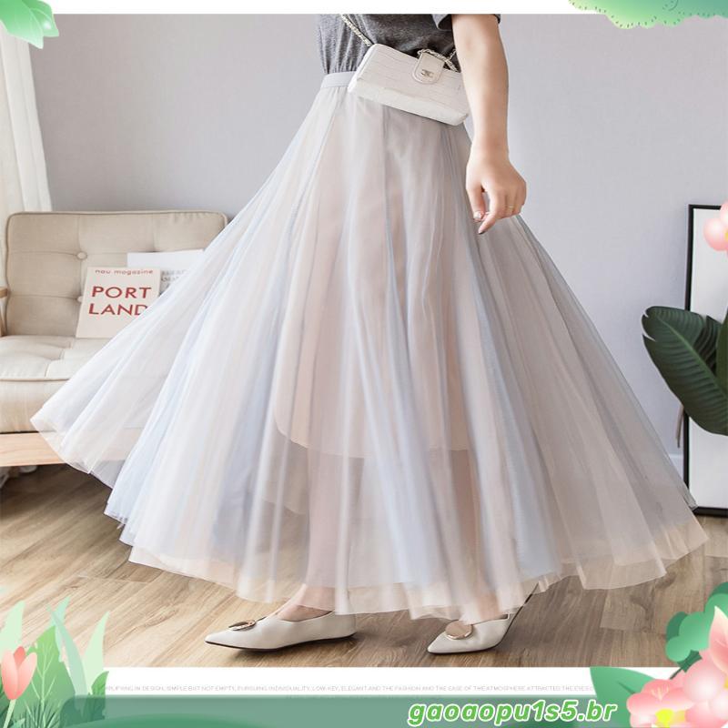 VmewSher Nova Saia De Malha De Verão De Primavera Feminina Maxi Cintura Alta Plissada Linha A Saias Longas De Dança Com