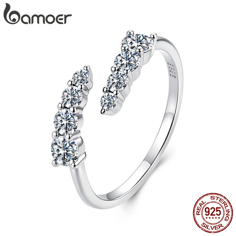 Bamoer Moissanite Anel Aberto Tamanho Ajustável 925 Prata Espumante Com Certific