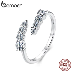 Bamoer Moissanite Anel Aberto Tamanho Ajustável 925 Prata Espumante Com Certificado Jóias Presente Para Mulheres