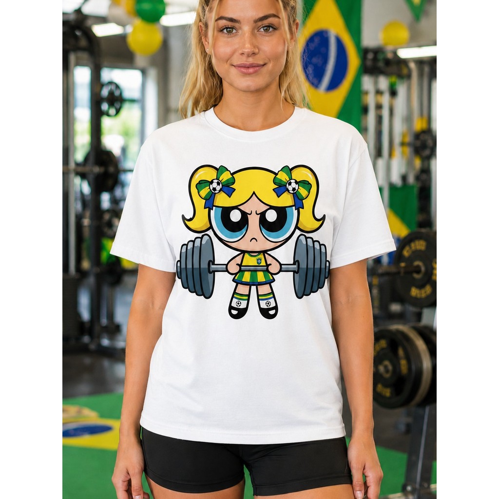 Camiseta Feminina Estampada Lindinha Brasil Fitness / Copa do Mundo Philklen