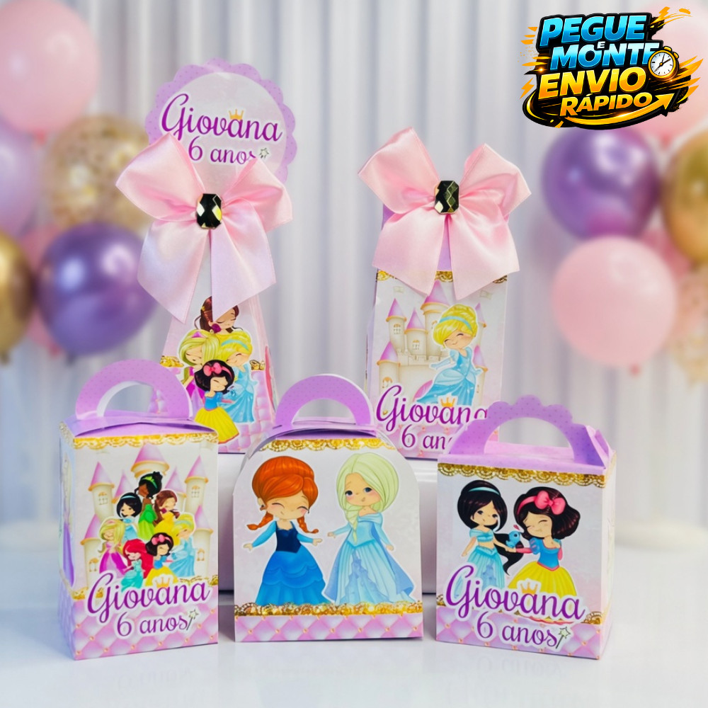 Kit Caixas Personalizada Princesas Disney PEGUE E MONTE / Lembrancinha de Festa /Aniversário