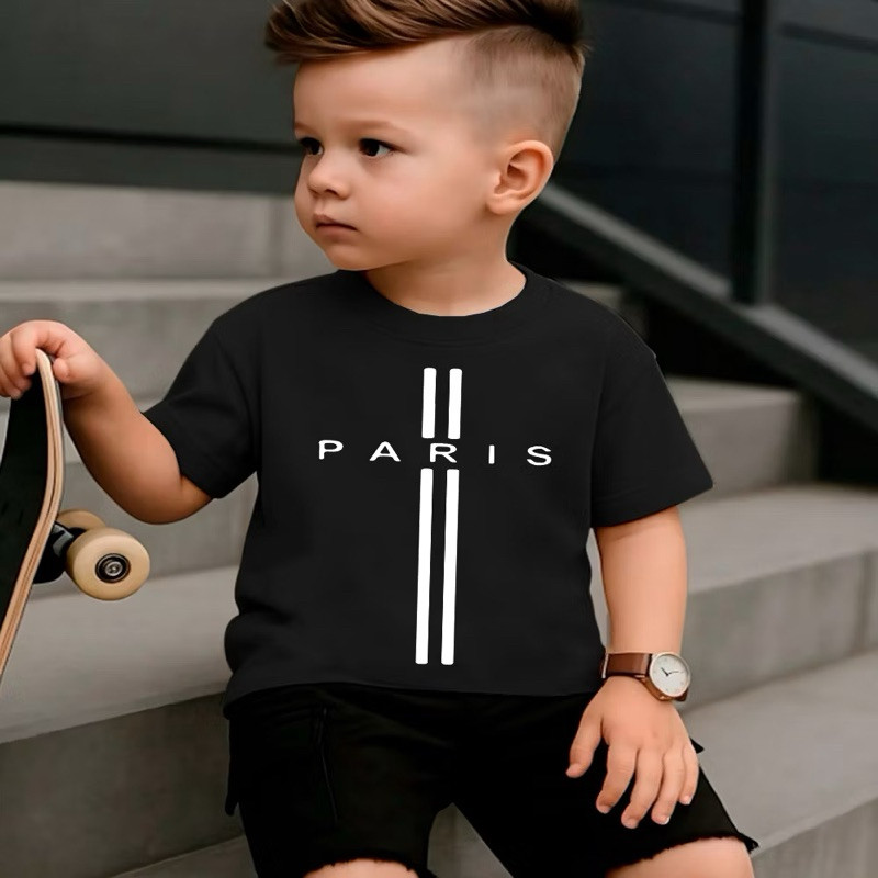 Camiseta Infantil Menino Paris Streetwear Estilosa 100% Algodão Confortável Juvenil Estampada para escola