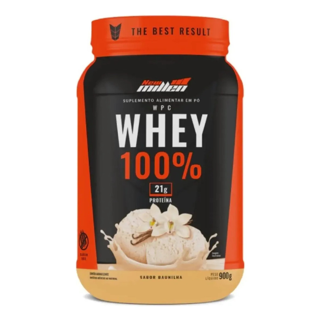 Suplemento Whey 100% Sabor Baunilha Pote 900g New Millen Baunilha