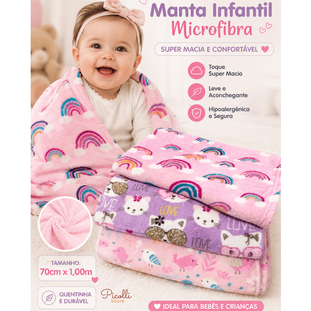 Manta Microfibra Infantil Macia Cobertor Menina