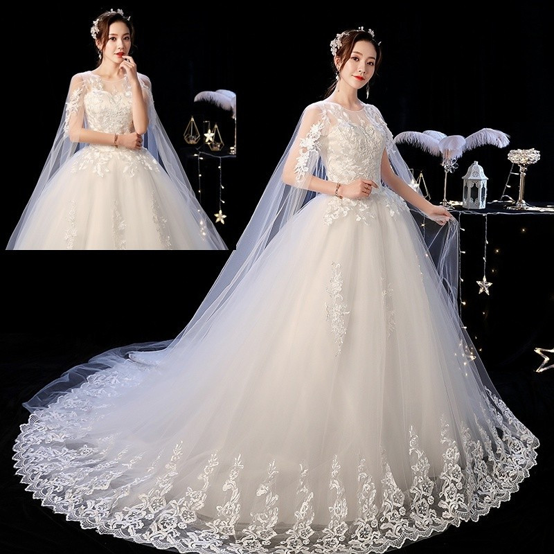 Vestido de noiva com cauda longa estilo fada para cerimônia de casamento adulto, estilo chinês, com pequena cauda, sexy